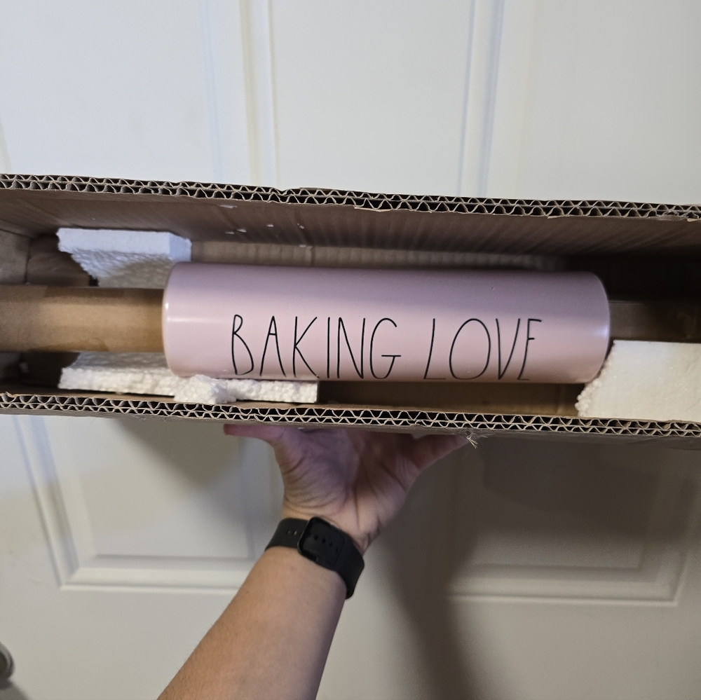 Rae Dunn Pink Rolling Pin with 'Baking Love' Text NEW